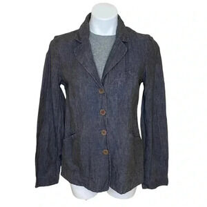 EILEEN FISHER Dapple Gray Rumpled Linen Delave Shaped Jacket blazer